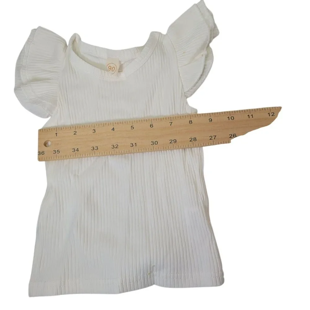 Baby Girl Shorts Set Ribbed T-Shirt Ruffle Top Suspender Shorts Headband 2Months